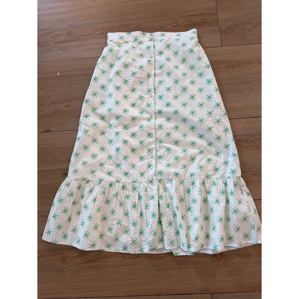 Sara Fitz Green Starburst Print Button Front Tiered Cotton Midi Skirt Womens M